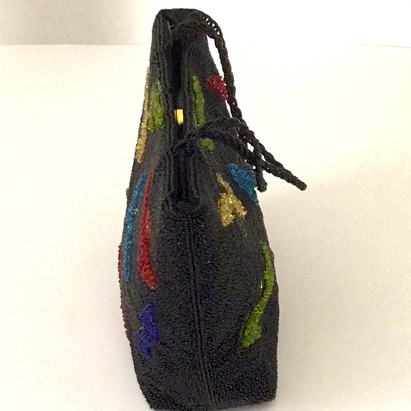 Indigo Christopher Beaded Black Bag, Colorful Shoe Design. Whimsical Fairy Retro - Picture 3 of 7